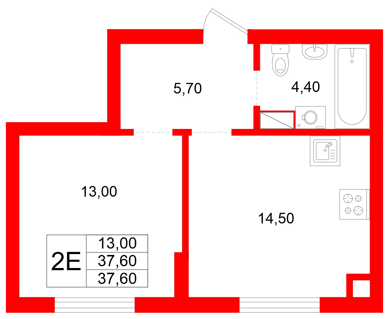 Квартира в ЖК Луччи, 1 комнатная, 37.6 м², 1 этаж
