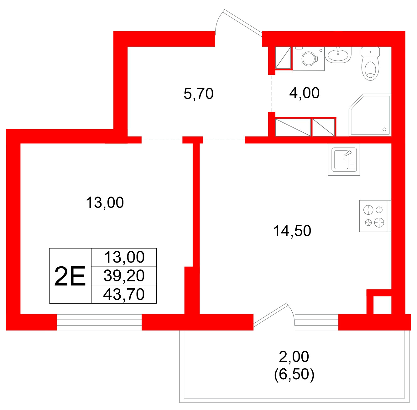 Квартира в ЖК Луччи, 1 комнатная, 43.7 м², 8 этаж