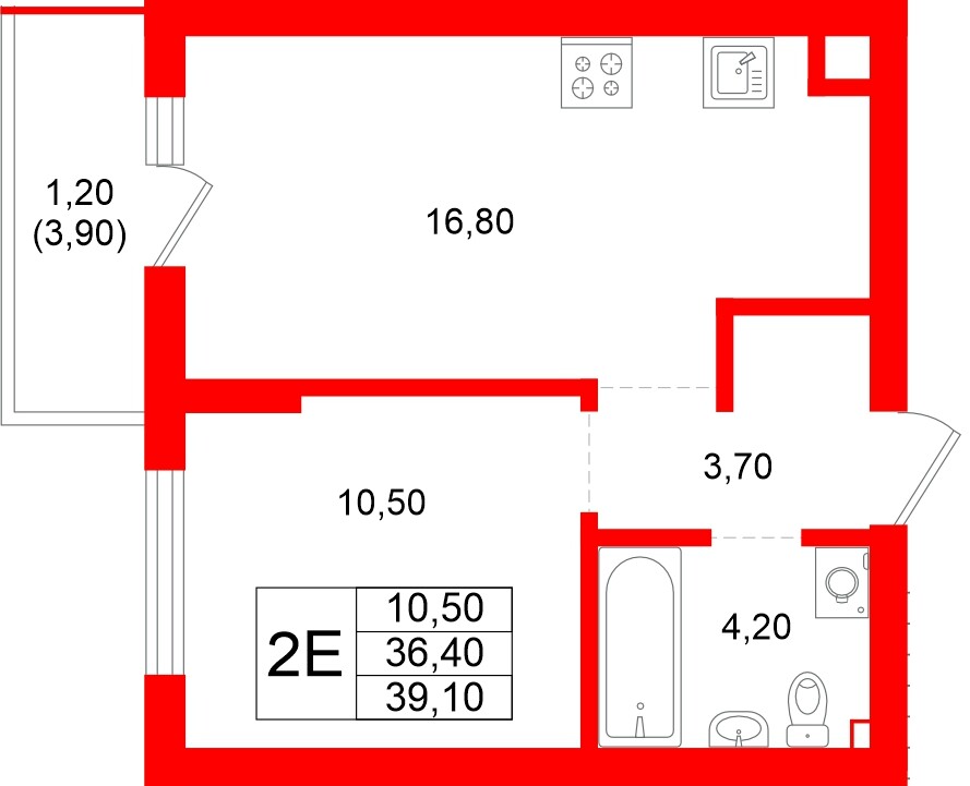 Квартира в ЖК Луччи, 1 комнатная, 39.1 м², 1 этаж