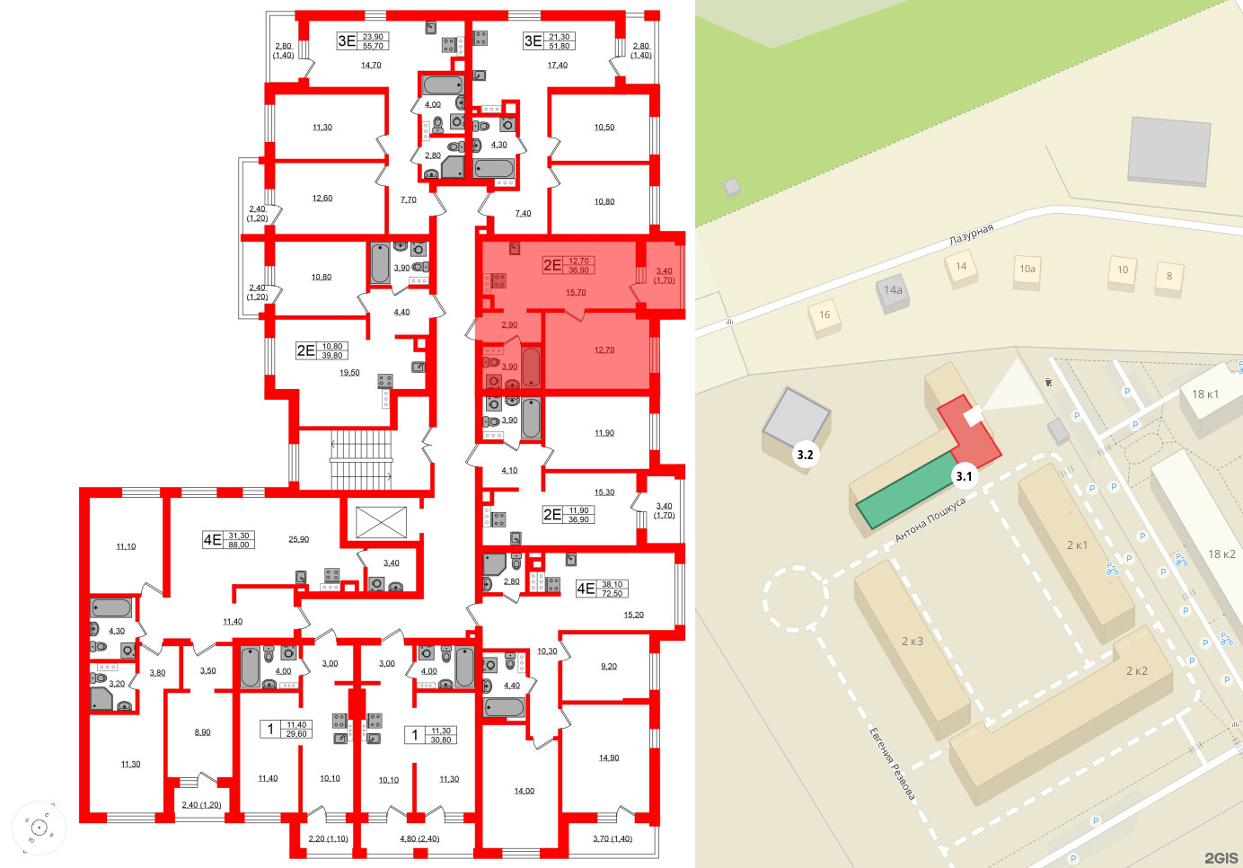 Квартира в ЖК «River Park», 1 комнатная, 36.9 м², 4 этаж