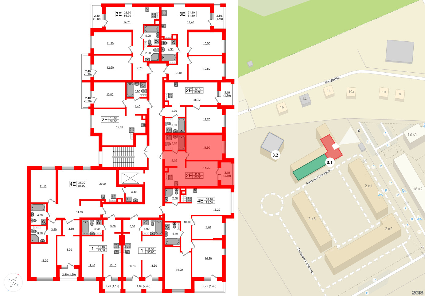 Квартира в ЖК «River Park», 1 комнатная, 36.9 м², 4 этаж