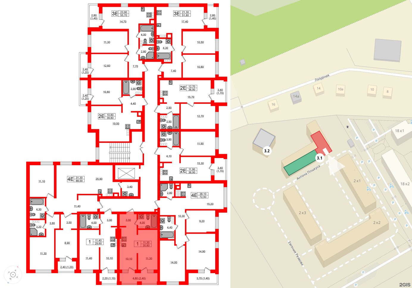 Квартира в ЖК «River Park», студия, 30.8 м², 5 этаж