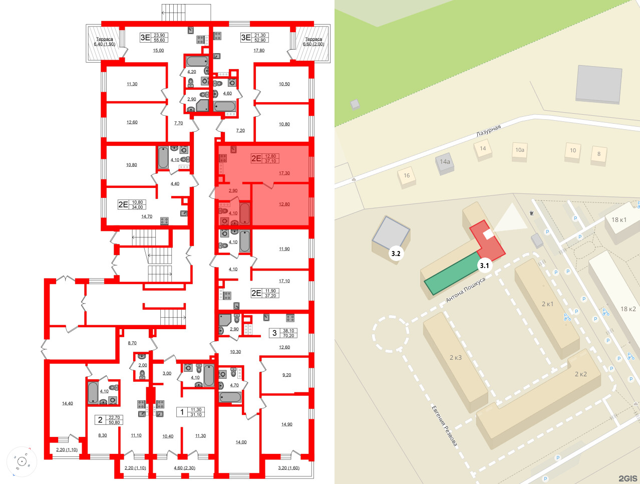 Квартира в ЖК «River Park», 1 комнатная, 37.1 м², 1 этаж