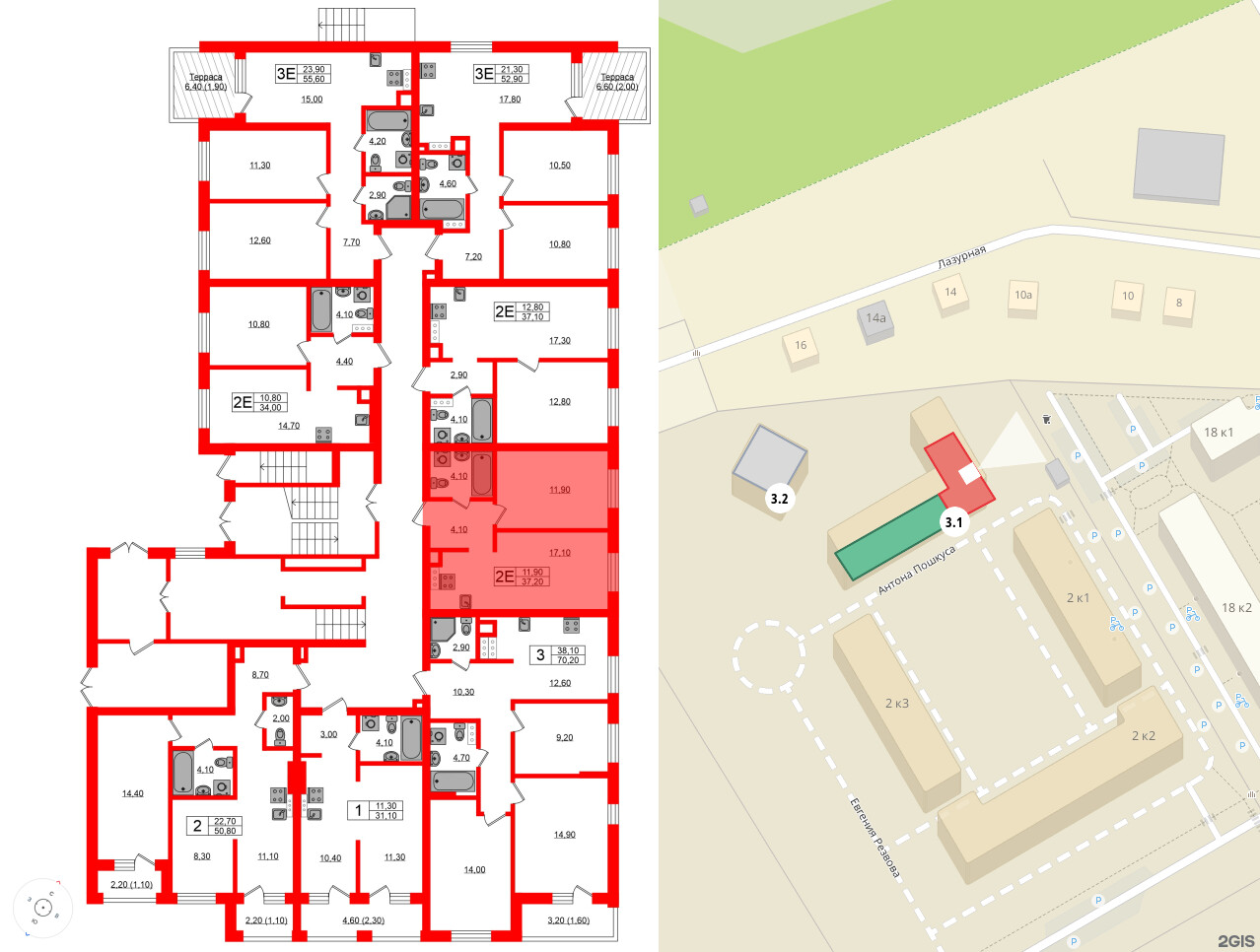 Квартира в ЖК «River Park», 1 комнатная, 37.2 м², 1 этаж