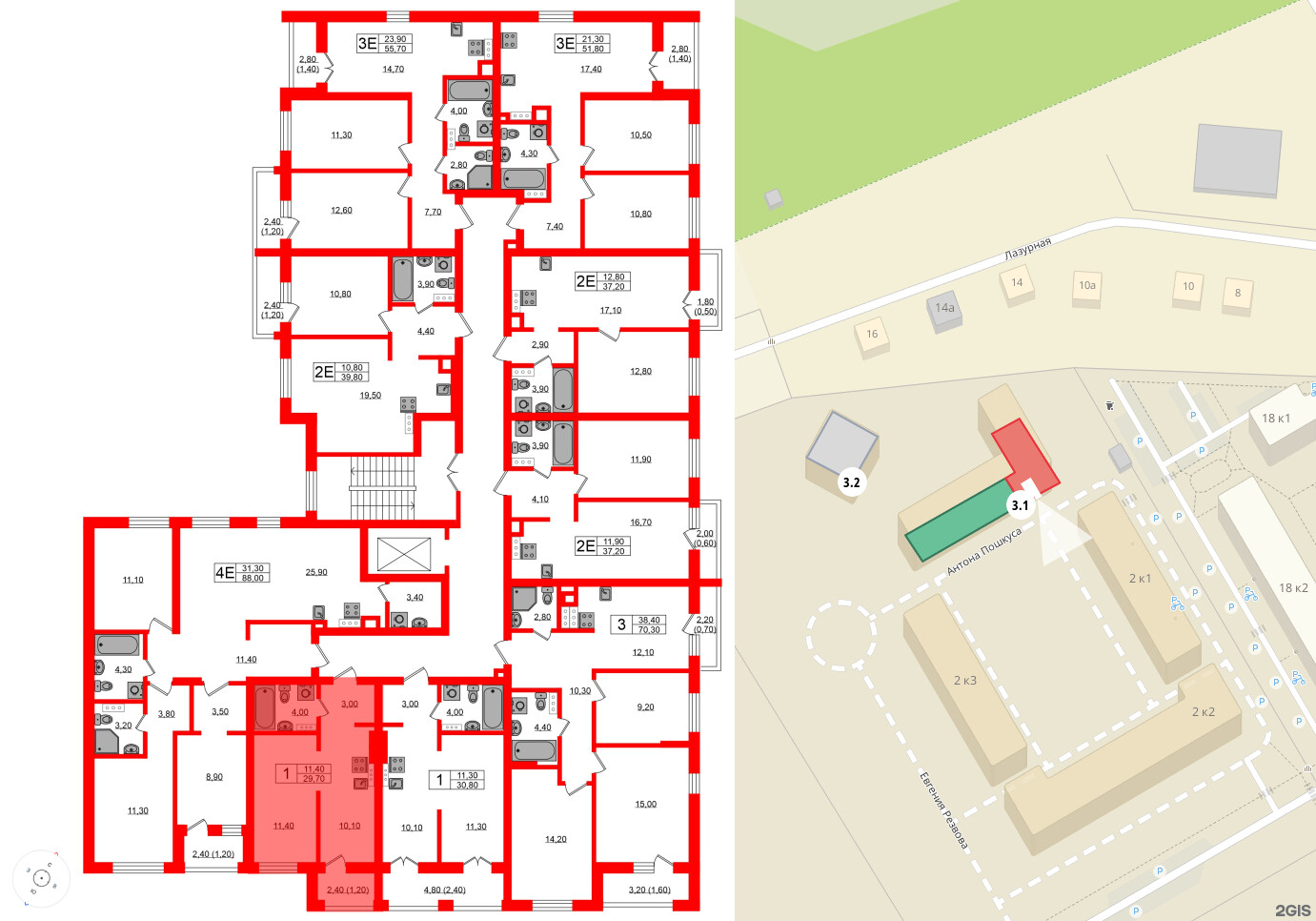Квартира в ЖК «River Park», 1 комнатная, 29.7 м², 6 этаж