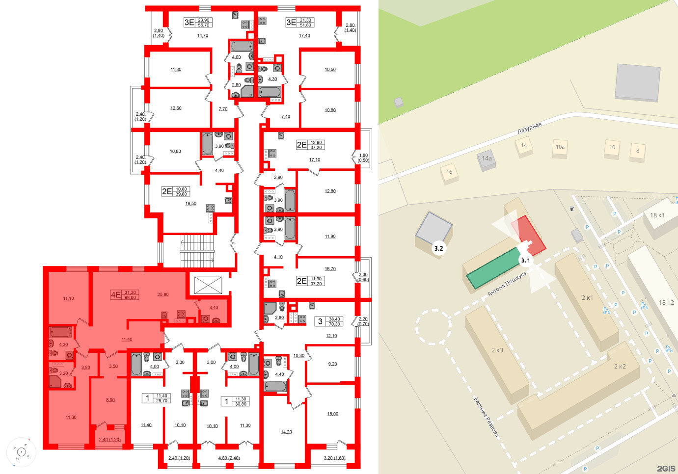 Квартира в ЖК «River Park», 3 комнатная, 88 м², 6 этаж