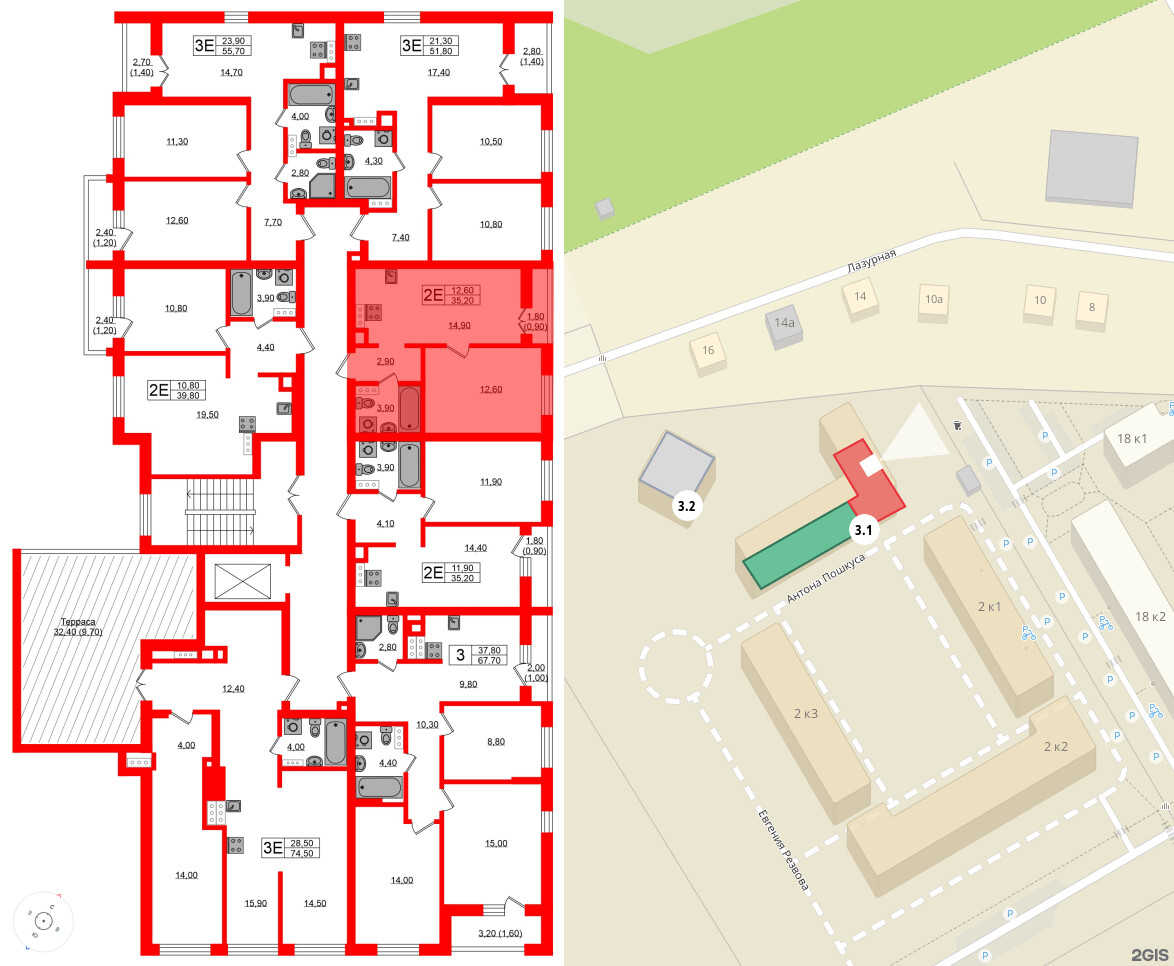 Квартира в ЖК «River Park», 1 комнатная, 35.2 м², 7 этаж