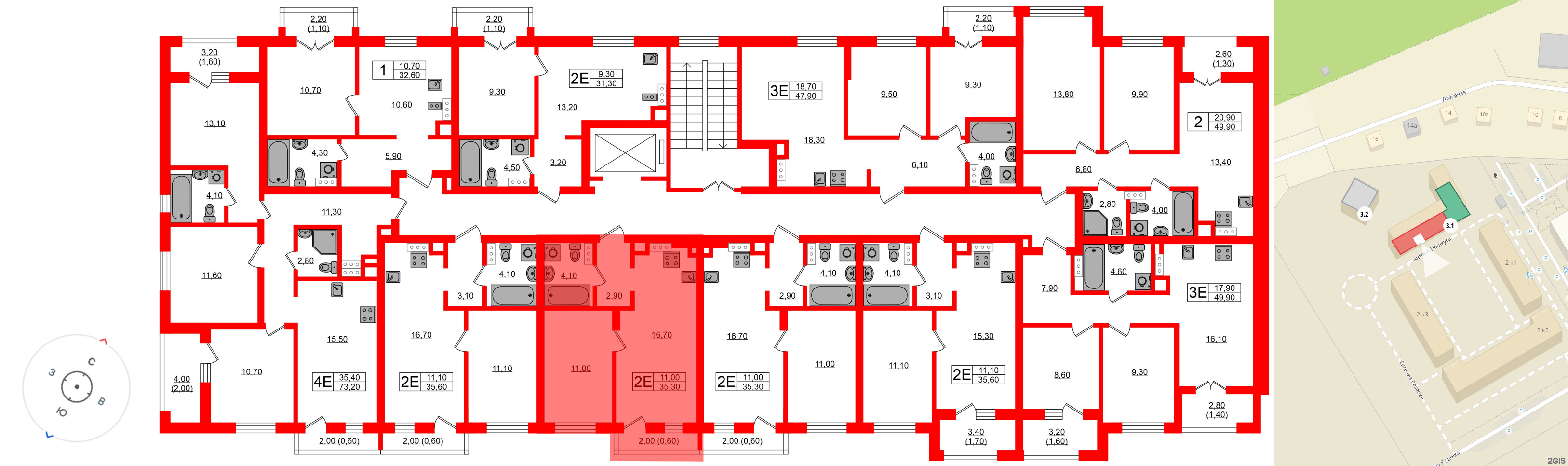 Квартира в ЖК «Речной Парк», 1 комнатная, 35.3 м², 6 этаж