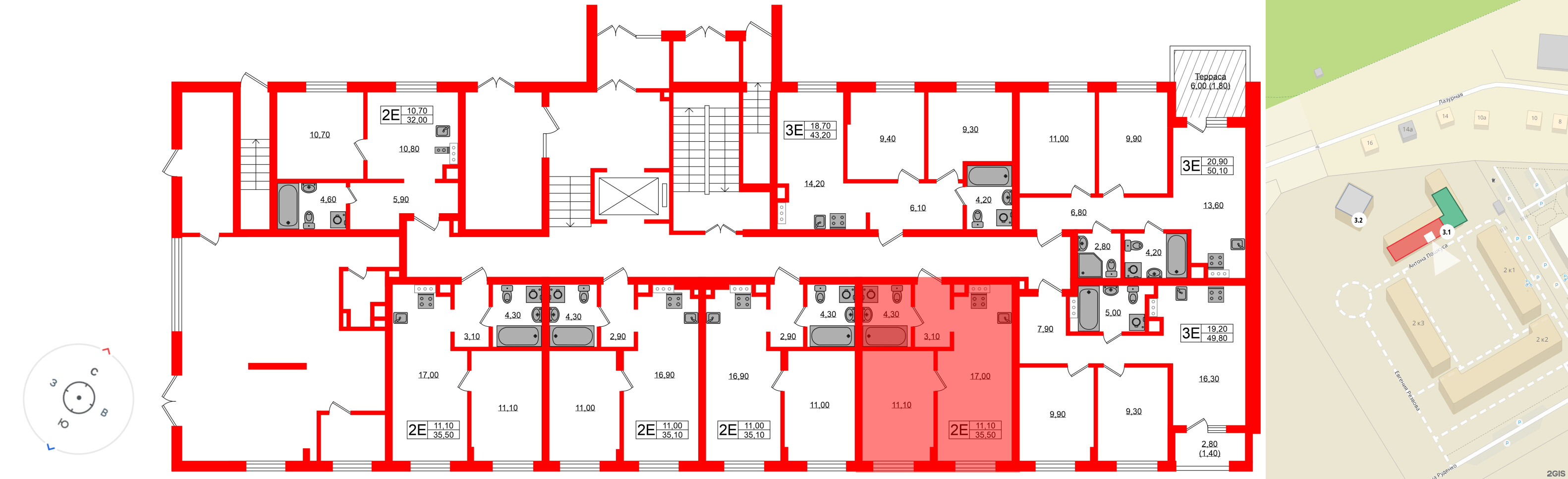 Квартира в ЖК «Ривер Парк», 1 комнатная, 35.5 м², 1 этаж