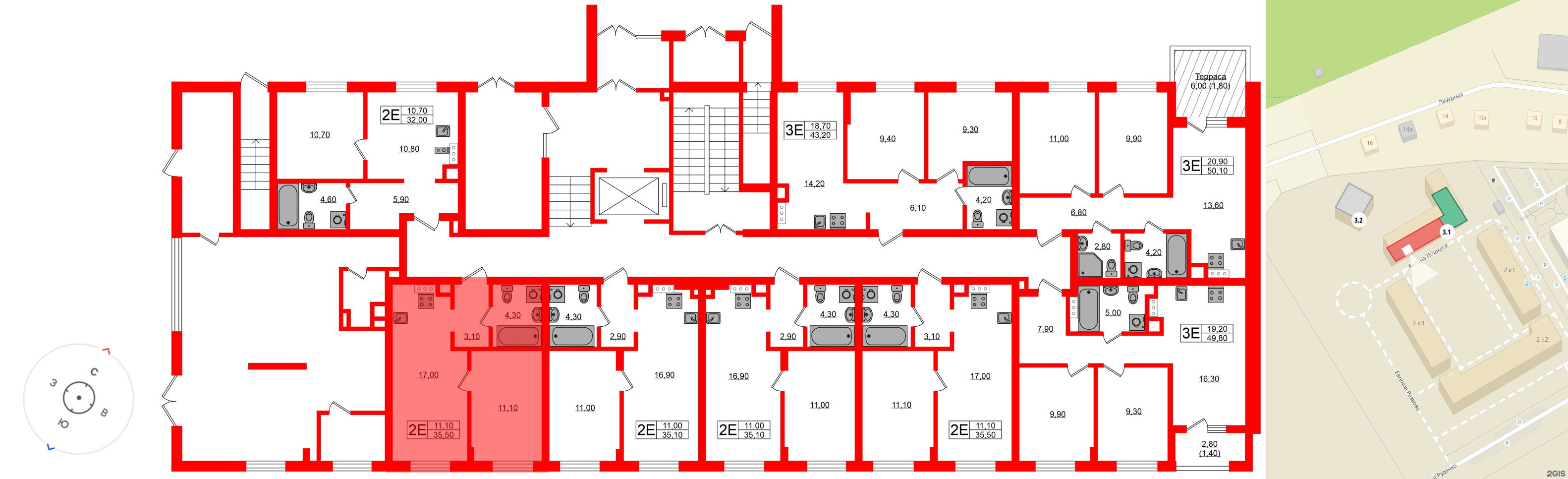 Квартира в ЖК «Ривер Парк», 1 комнатная, 35.5 м², 1 этаж