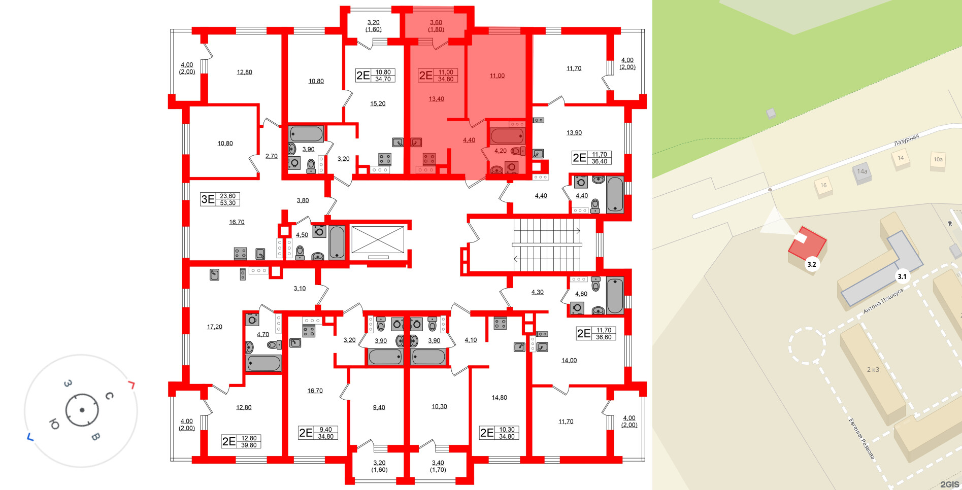 Квартира в ЖК «Ривер Парк», 1 комнатная, 34.8 м², 5 этаж