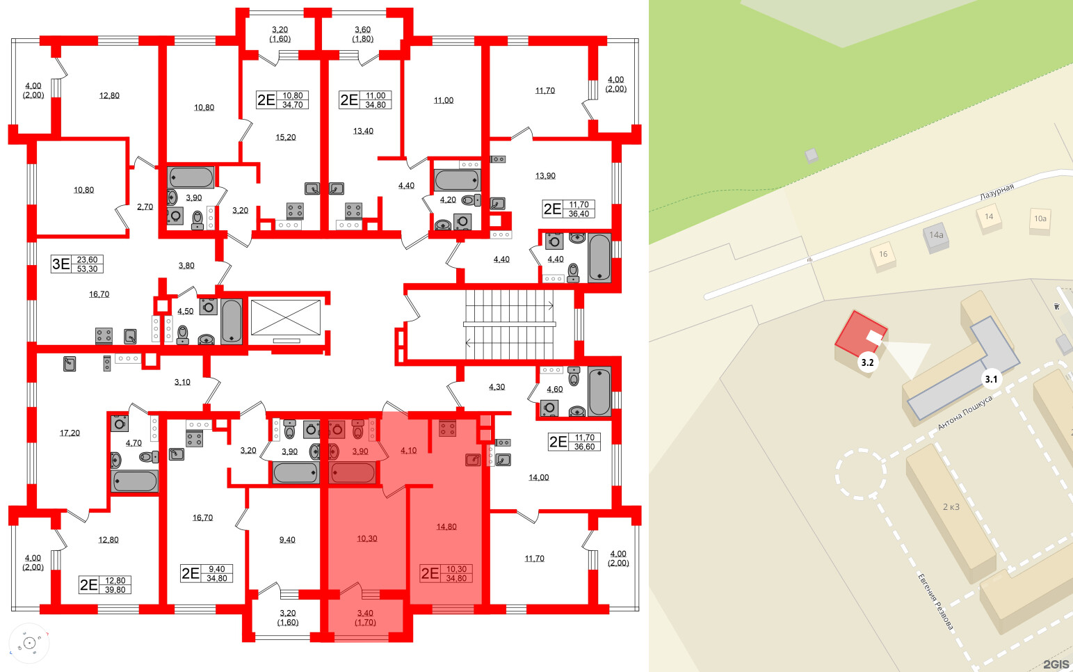 Квартира в ЖК «River Park», 1 комнатная, 34.8 м², 4 этаж
