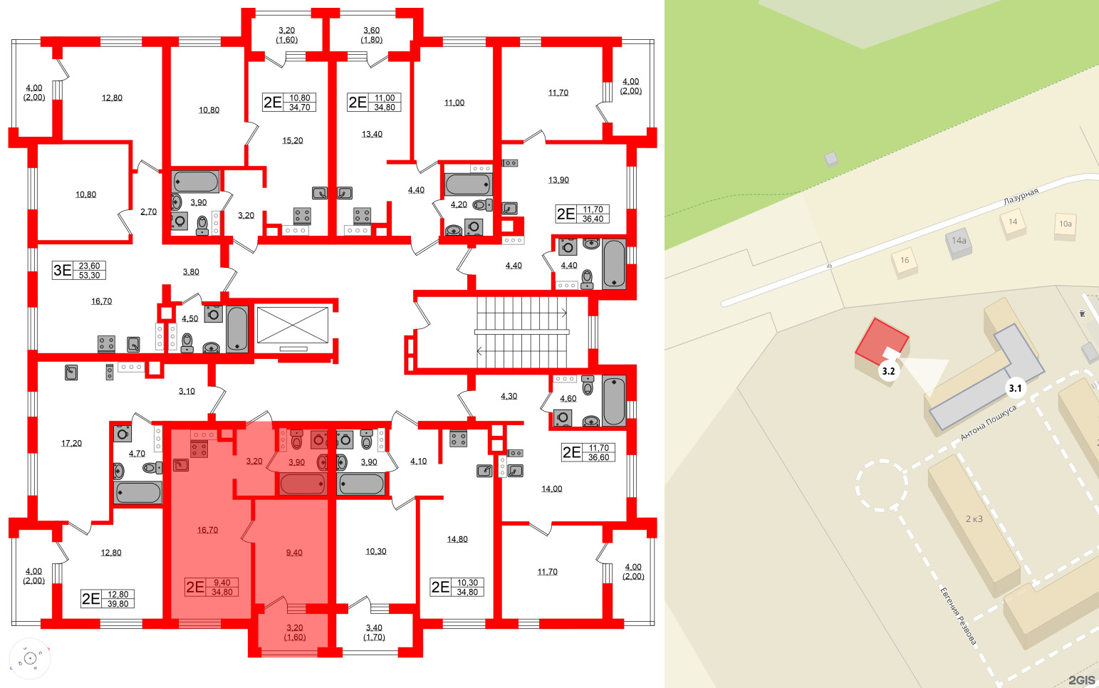 Квартира в ЖК «River Park», 1 комнатная, 34.8 м², 4 этаж