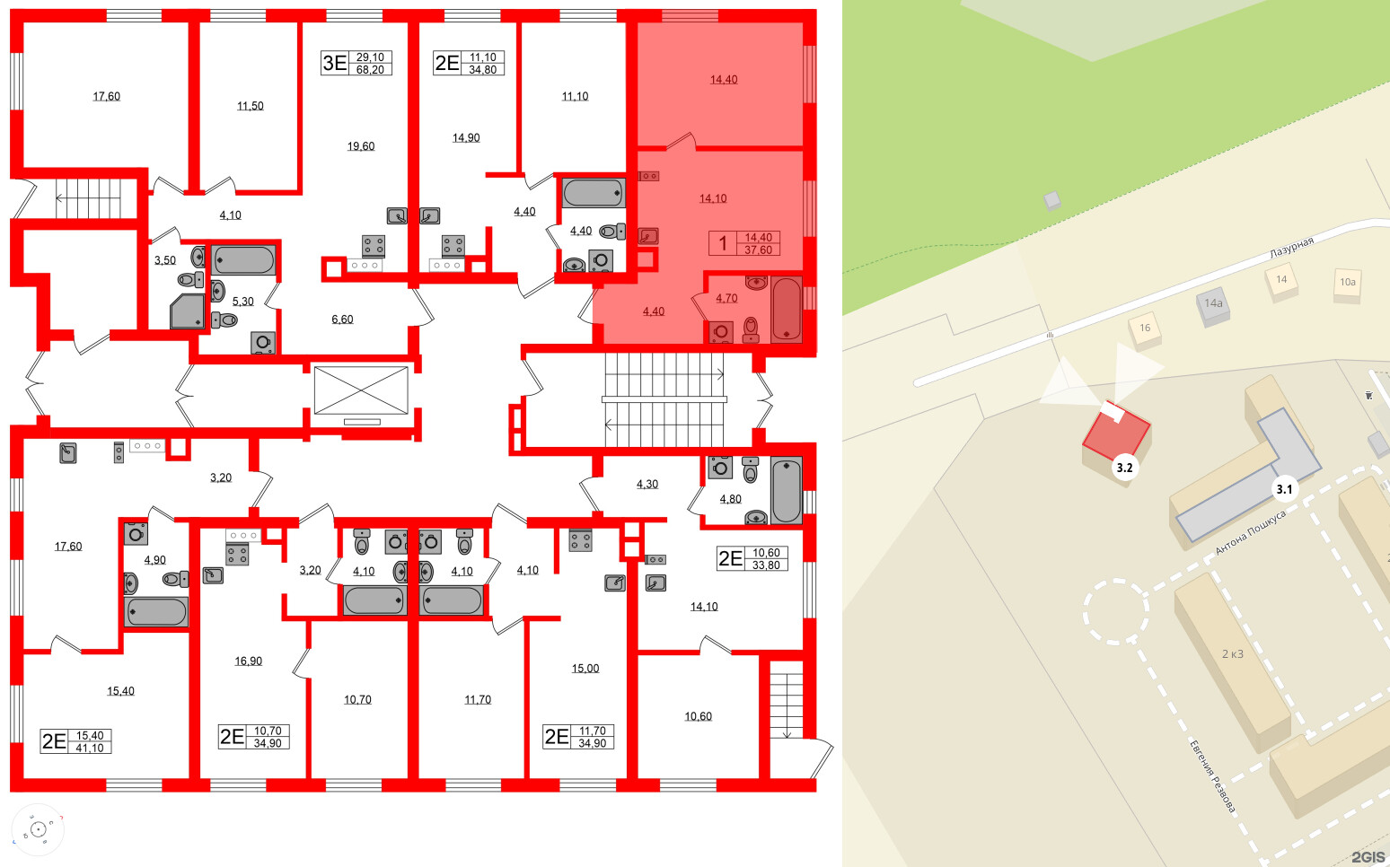 Квартира в ЖК «River Park», 1 комнатная, 37.6 м², 1 этаж