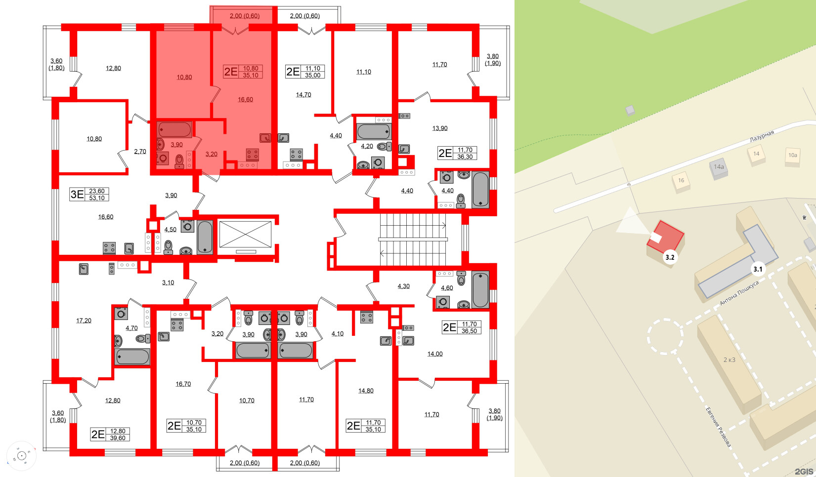 Квартира в ЖК «River Park», 1 комнатная, 35.1 м², 6 этаж