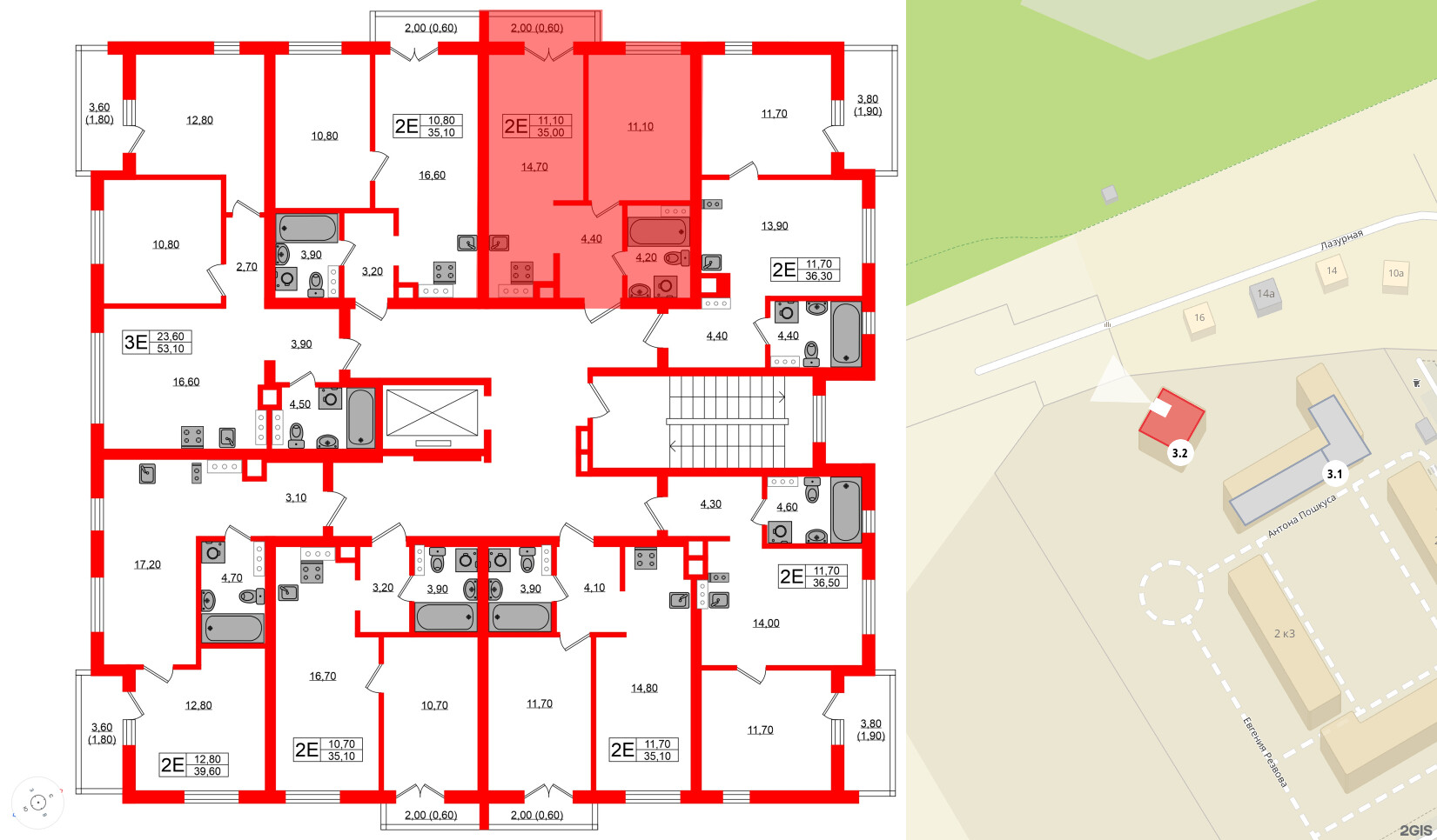 Квартира в ЖК «River Park», 1 комнатная, 35 м², 6 этаж