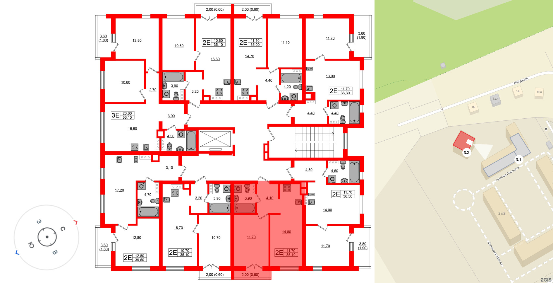 Квартира в ЖК «Ривер Парк», 1 комнатная, 35.1 м², 6 этаж