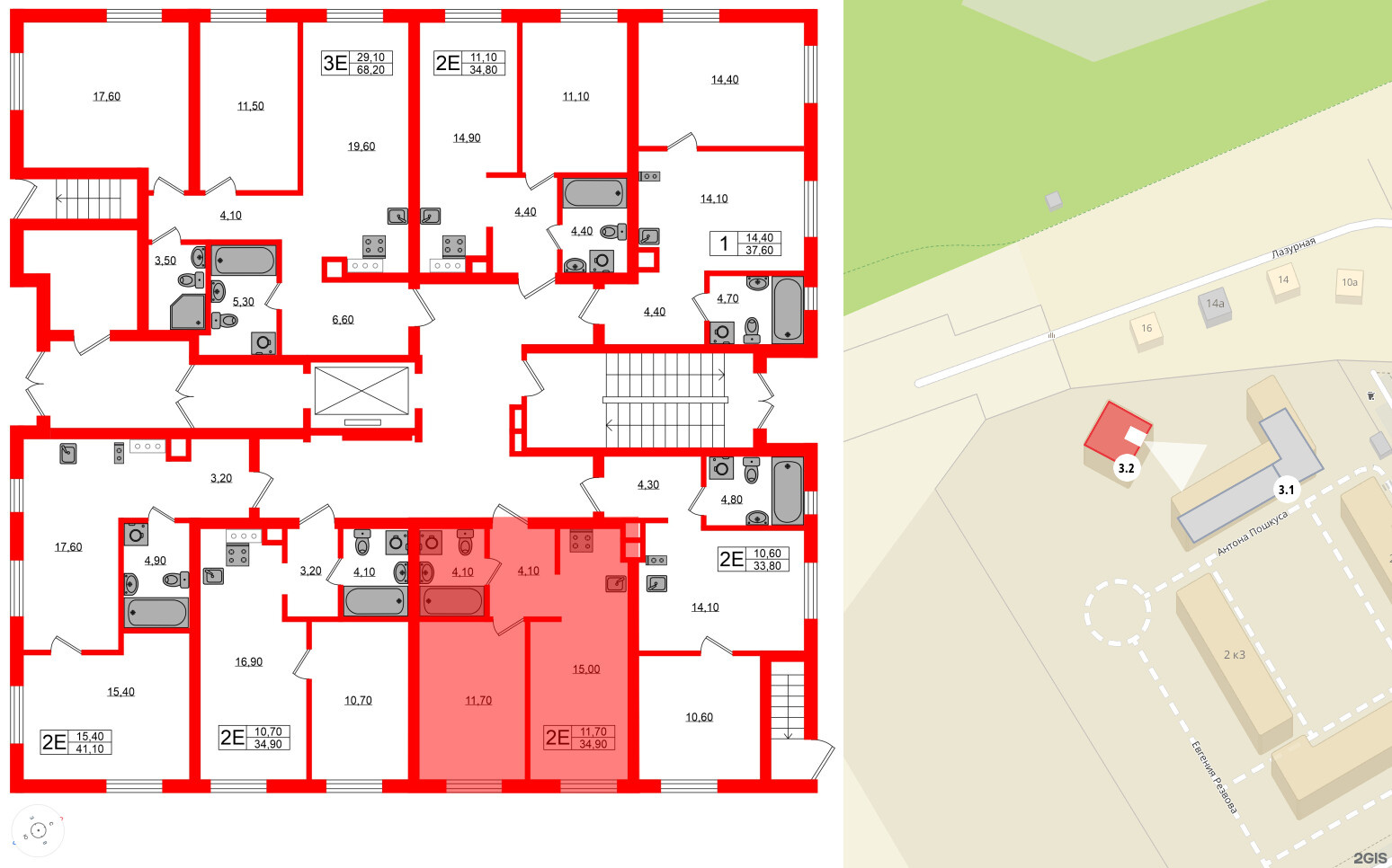 Квартира в ЖК «River Park», 1 комнатная, 34.9 м², 1 этаж