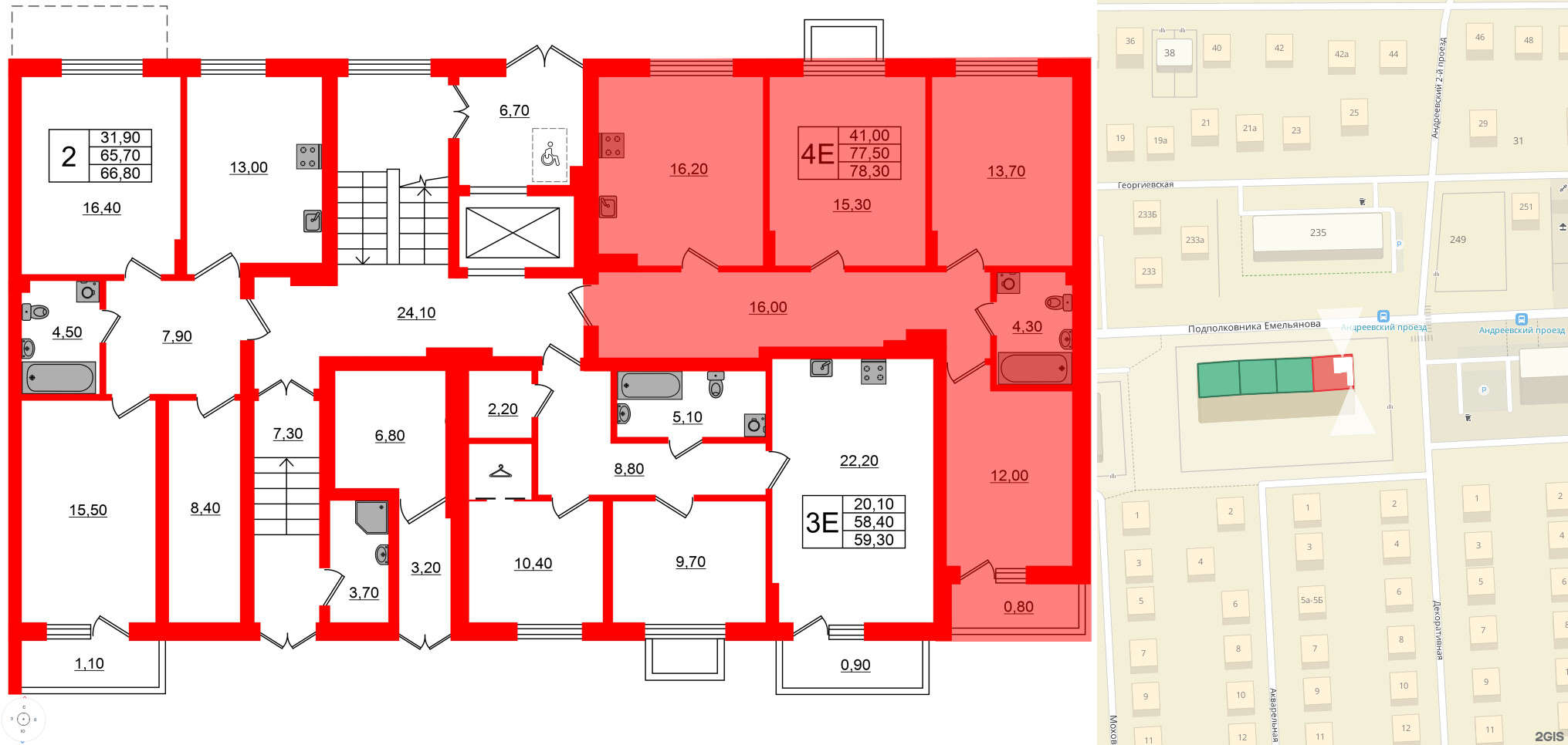 Квартира в ЖК Астория, 3 комнатная, 78.3 м², 1 этаж