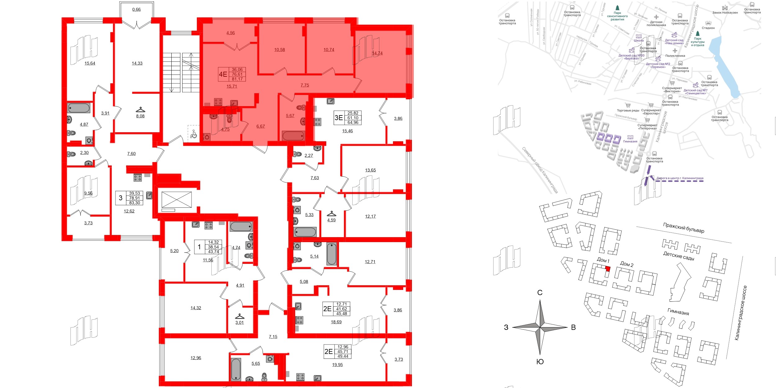 Квартира в ЖК «Включи», 3 комнатная, 81.17 м², 7 этаж