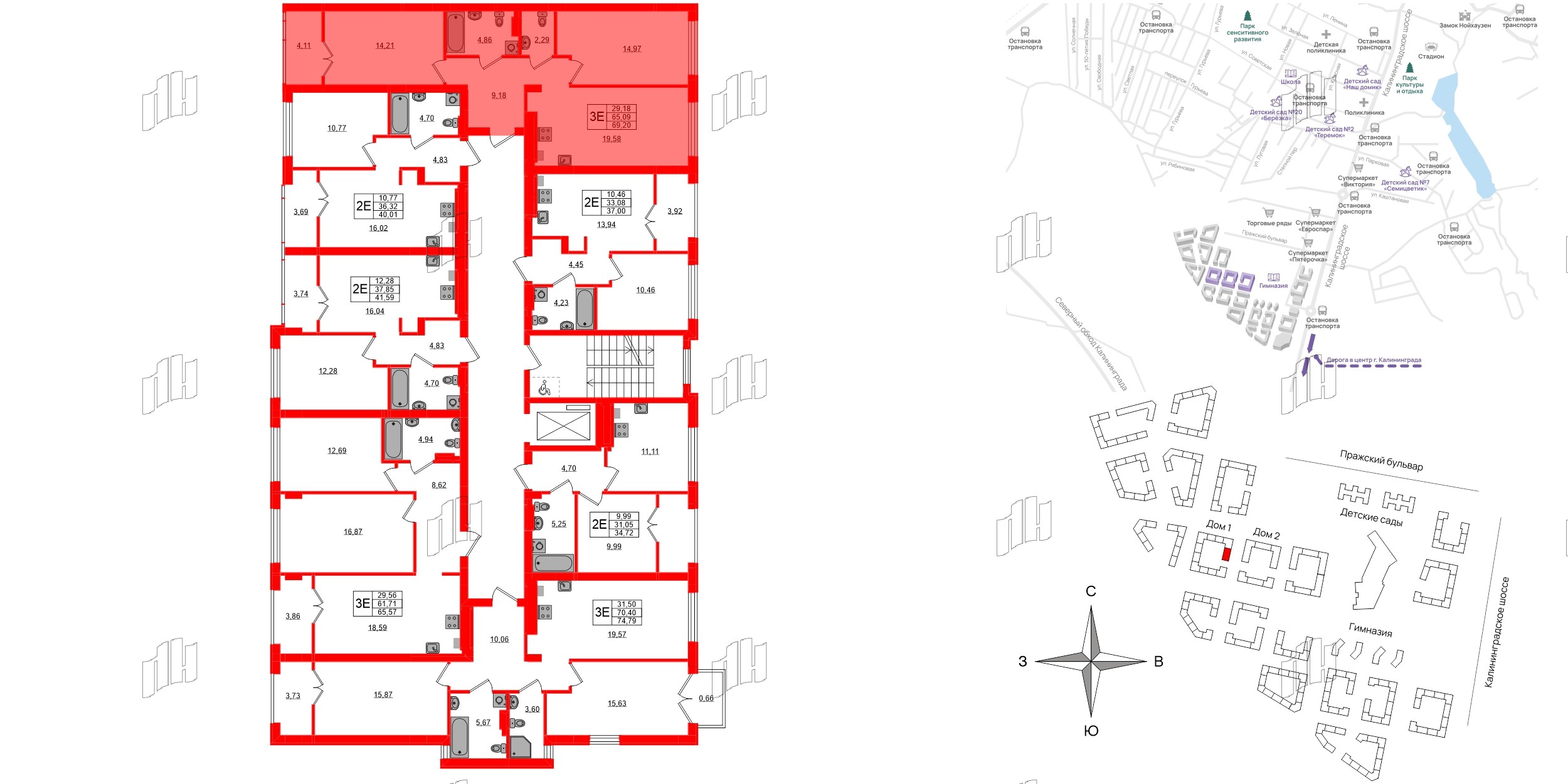 Квартира в ЖК «Включи», 2 комнатная, 69.2 м², 4 этаж