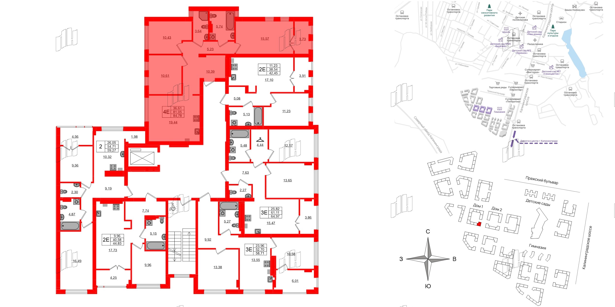 Квартира в ЖК «Включи», 3 комнатная, 84.78 м², 4 этаж