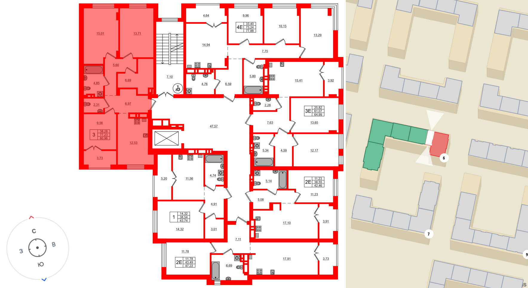 Квартира в ЖК «Включи», 3 комнатная, 80.96 м², 4 этаж