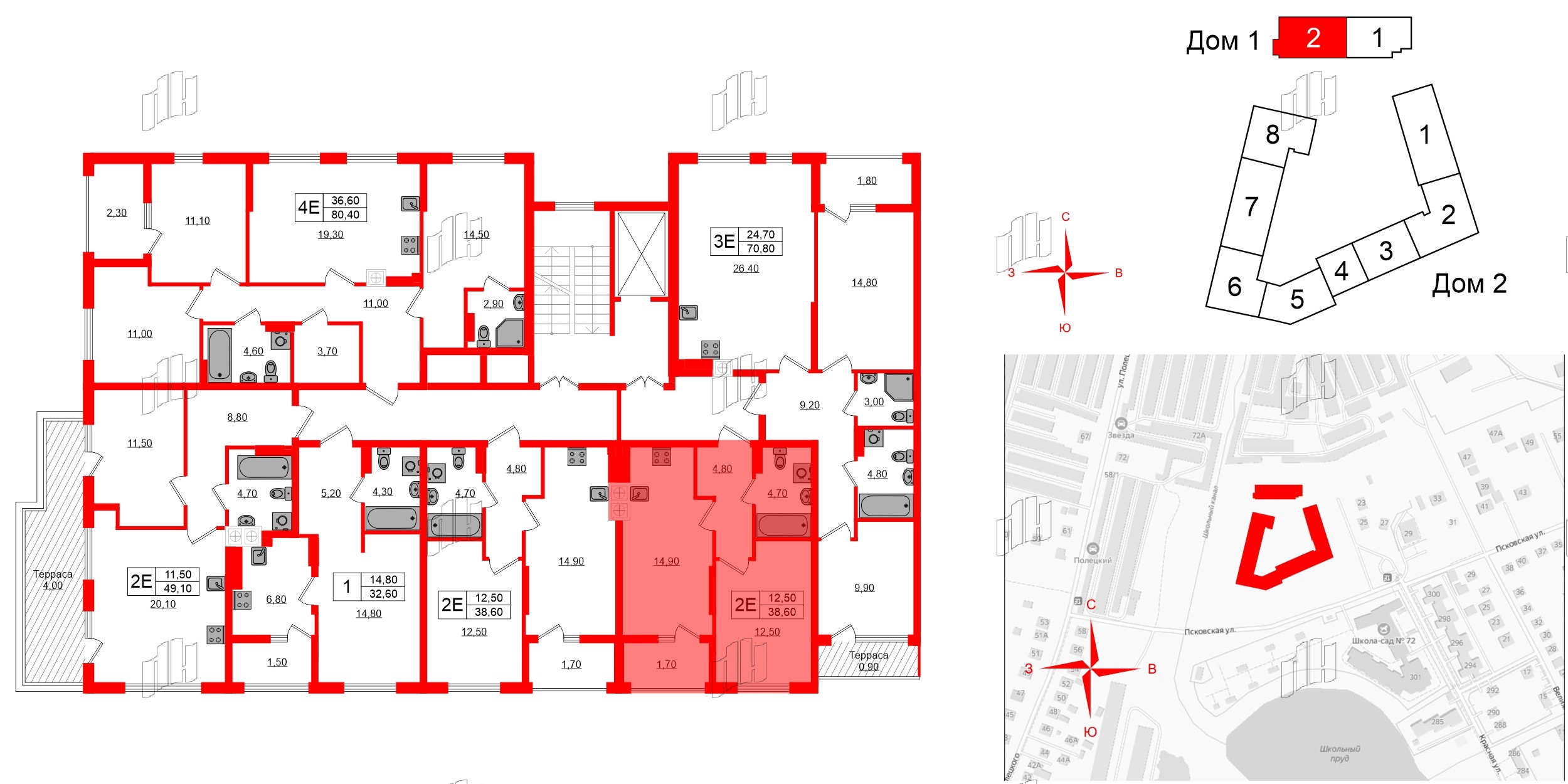 Квартира в ЖК «Дом на Красной», 1 комнатная, 38.6 м², 7 этаж