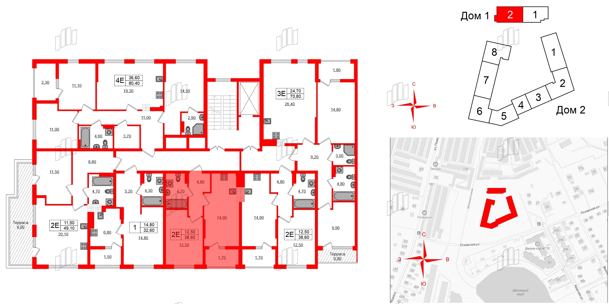 Квартира в ЖК «Дом на Красной», 1 комнатная, 38.6 м², 7 этаж