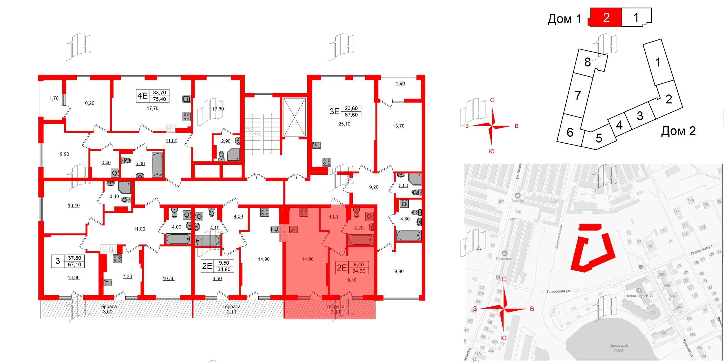 Квартира в ЖК «Дом на Красной», 1 комнатная, 34.6 м², 8 этаж