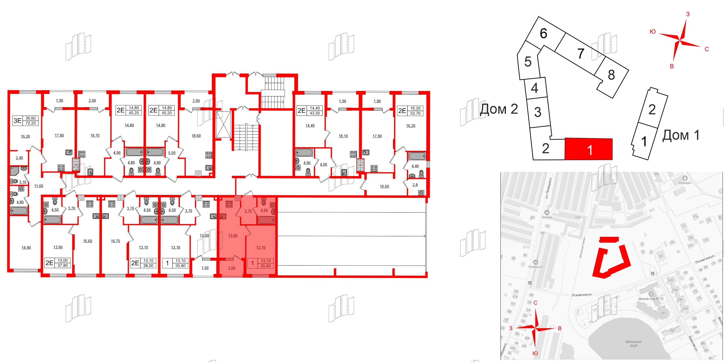 Квартира в ЖК «Дом на Красной», 1 комнатная, 35.8 м², 1 этаж