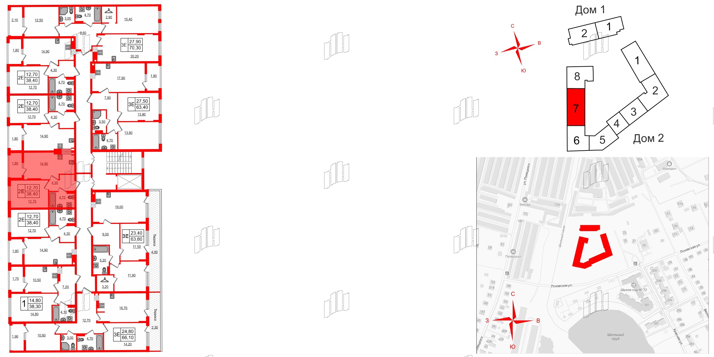 Квартира в ЖК «Дом на Красной», 1 комнатная, 38.4 м², 7 этаж