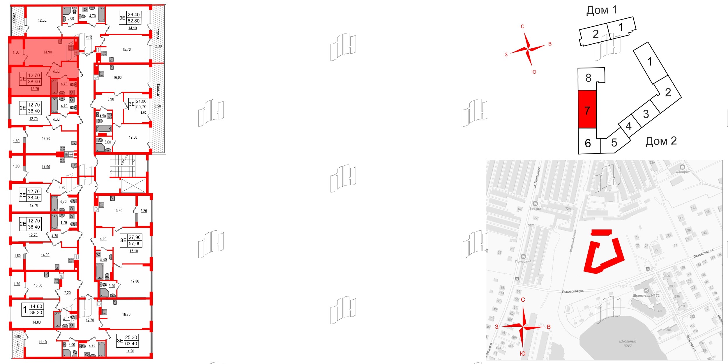 Квартира в ЖК «Дом на Красной», 1 комнатная, 38.4 м², 8 этаж