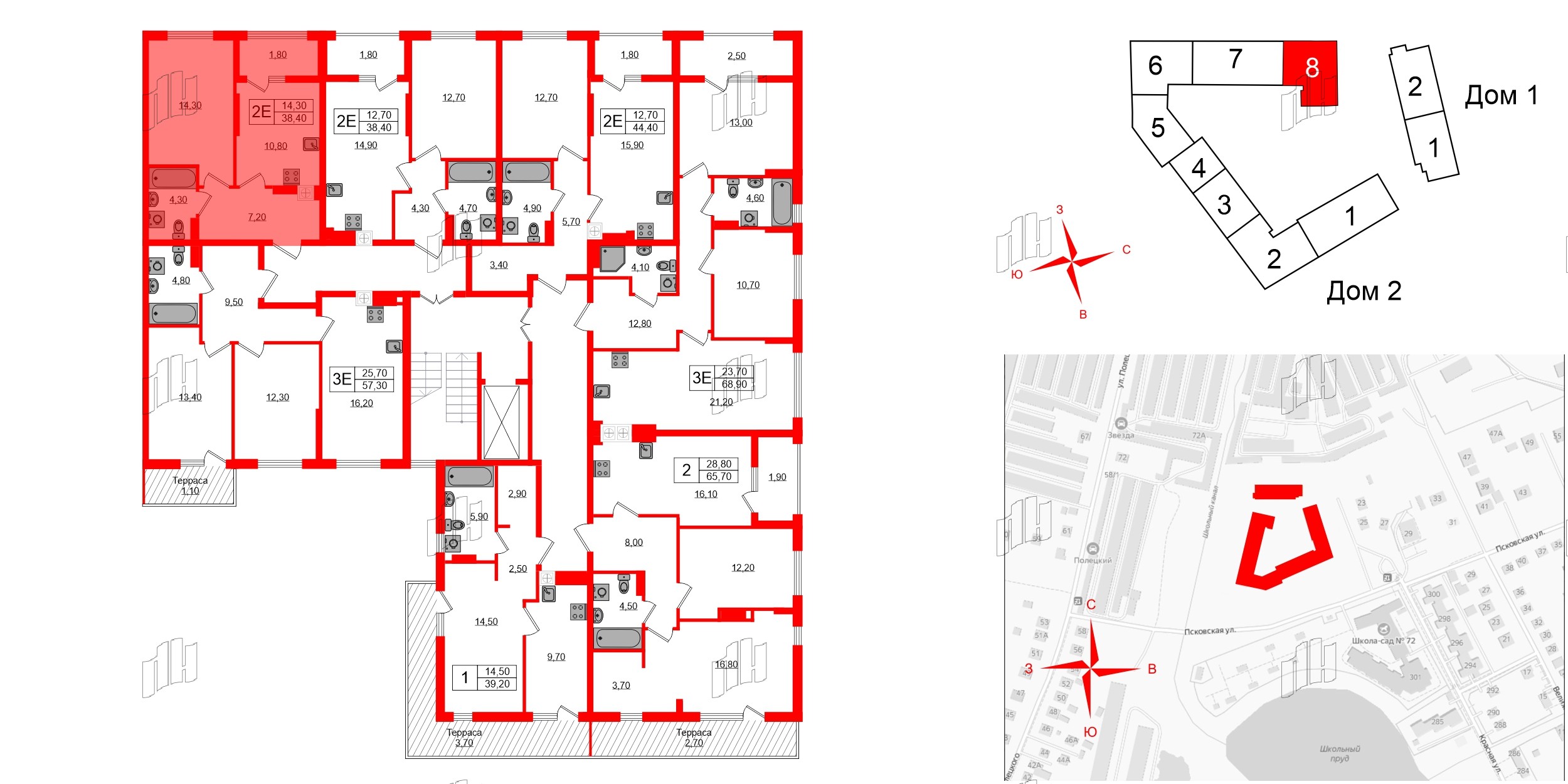 Квартира в ЖК «Дом на Красной», 1 комнатная, 38.4 м², 8 этаж
