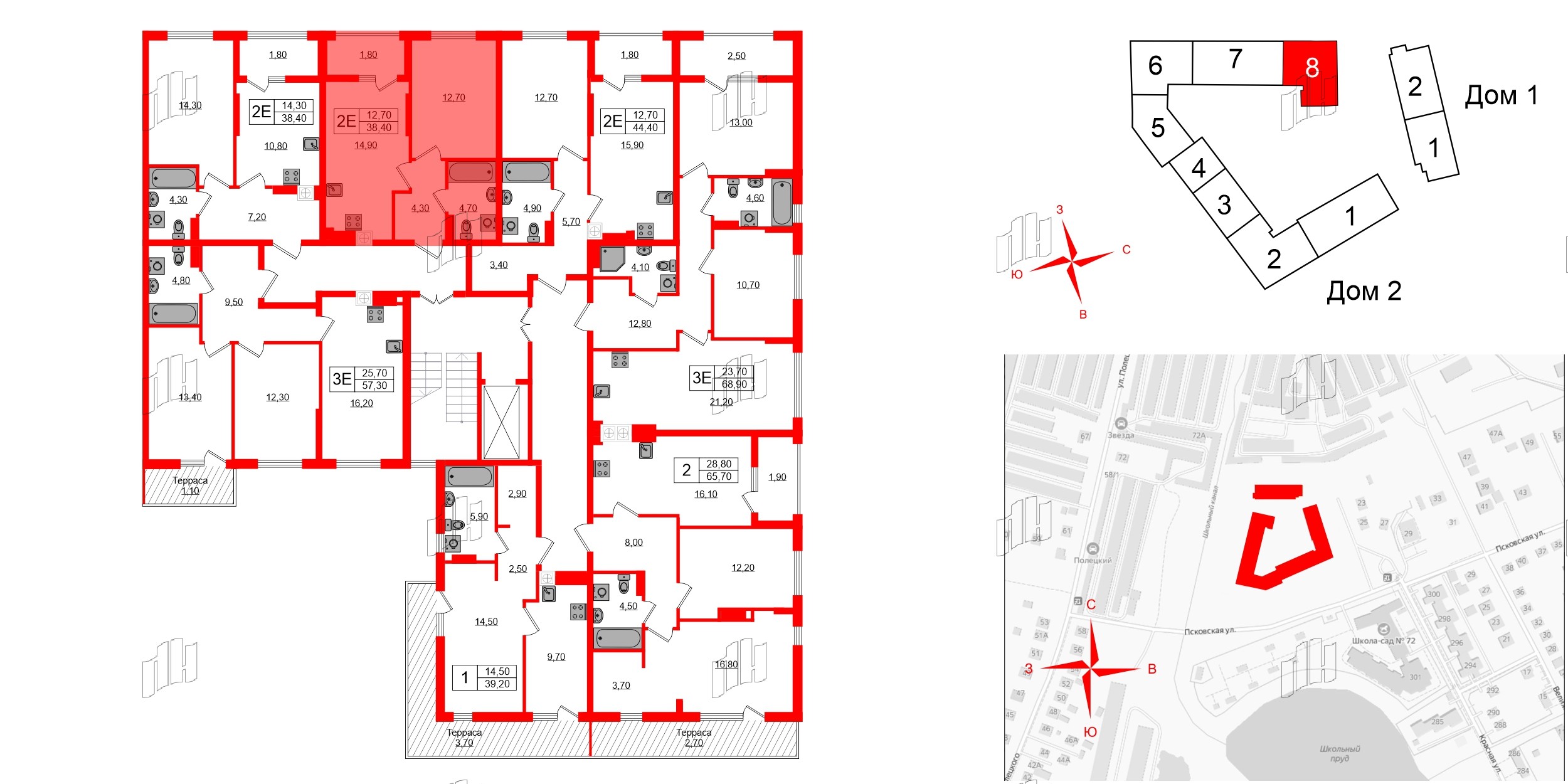 Квартира в ЖК «Дом на Красной», 1 комнатная, 38.4 м², 8 этаж