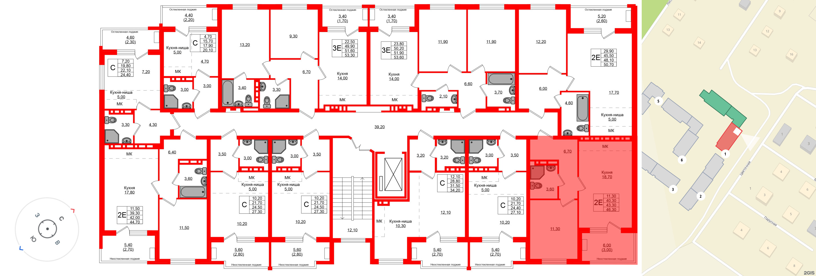 Квартира в ЖК Кроны и Волны, 1 комнатная, 43.3 м², 4 этаж