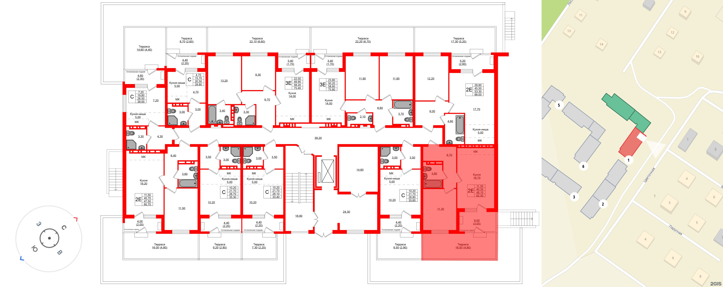Квартира в ЖК Кроны и Волны, 1 комнатная, 48.1 м², 1 этаж