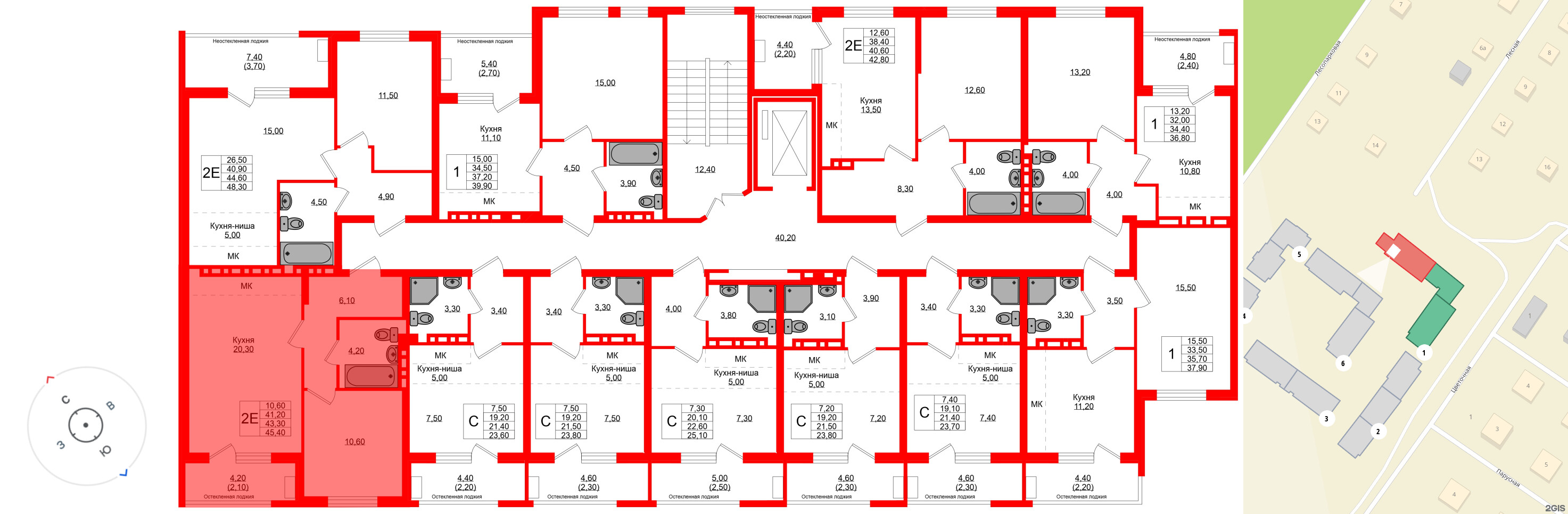 Квартира в ЖК Кроны и Волны, 1 комнатная, 43.3 м², 4 этаж