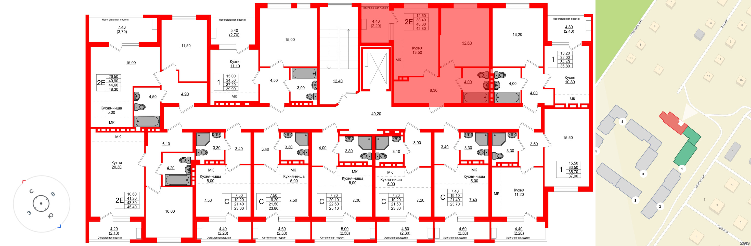 Квартира в ЖК Кроны и Волны, 1 комнатная, 40.6 м², 4 этаж