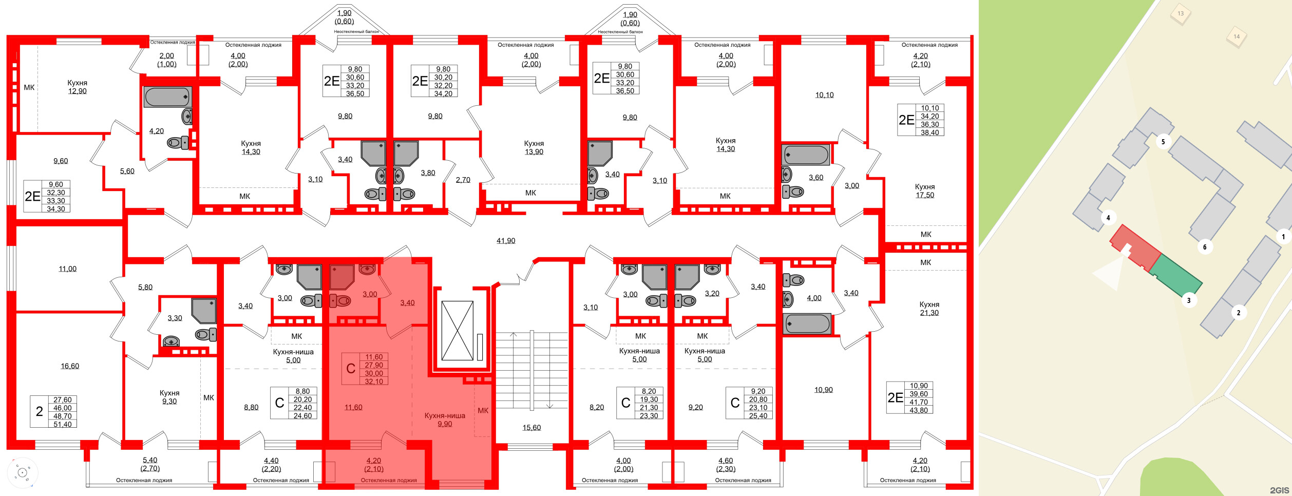 Квартира в ЖК Кроны и Волны, студия, 30 м², 2 этаж