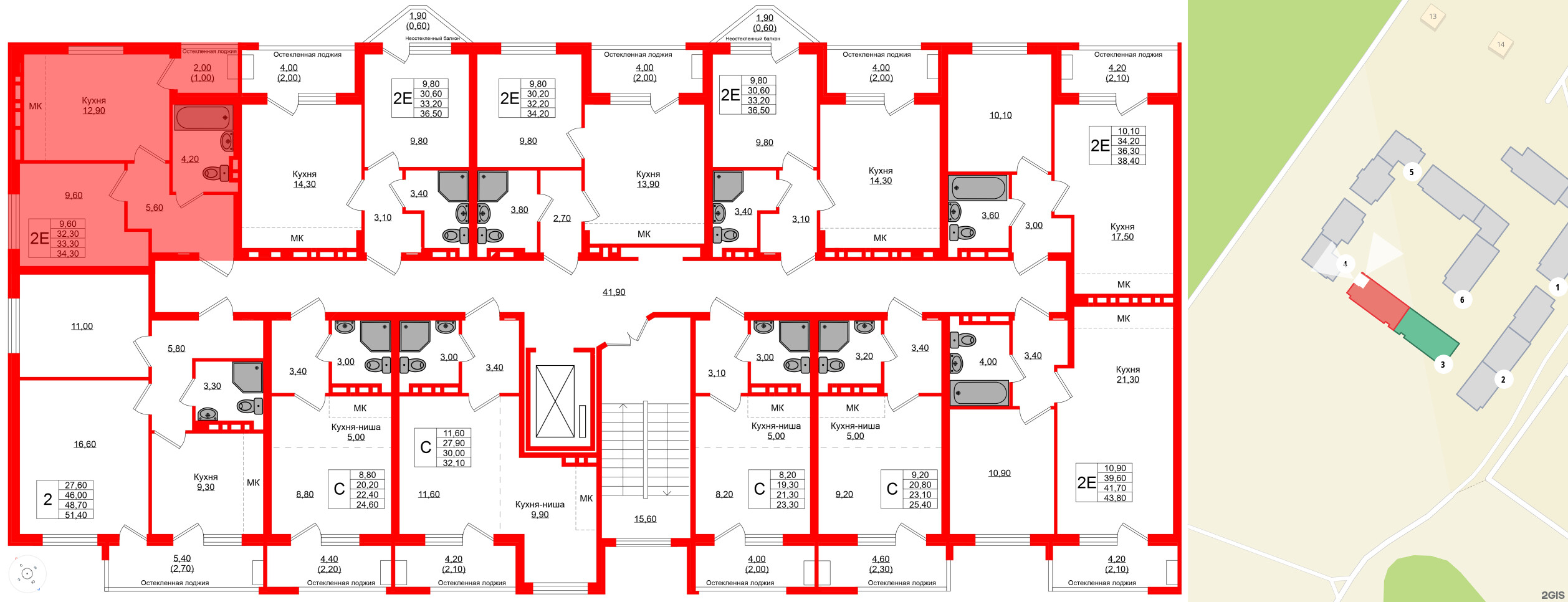 Квартира в ЖК Кроны и Волны, 1 комнатная, 33.3 м², 2 этаж