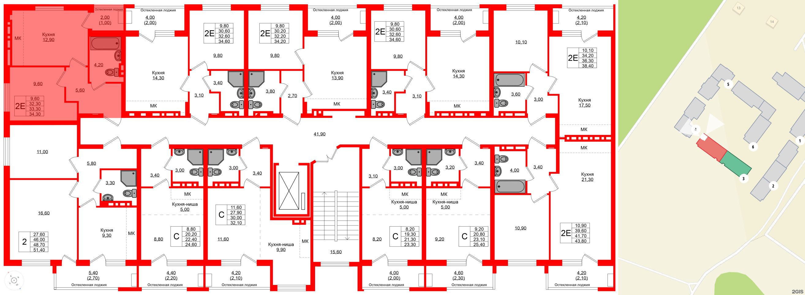 Квартира в ЖК Кроны и Волны, 1 комнатная, 33.3 м², 3 этаж