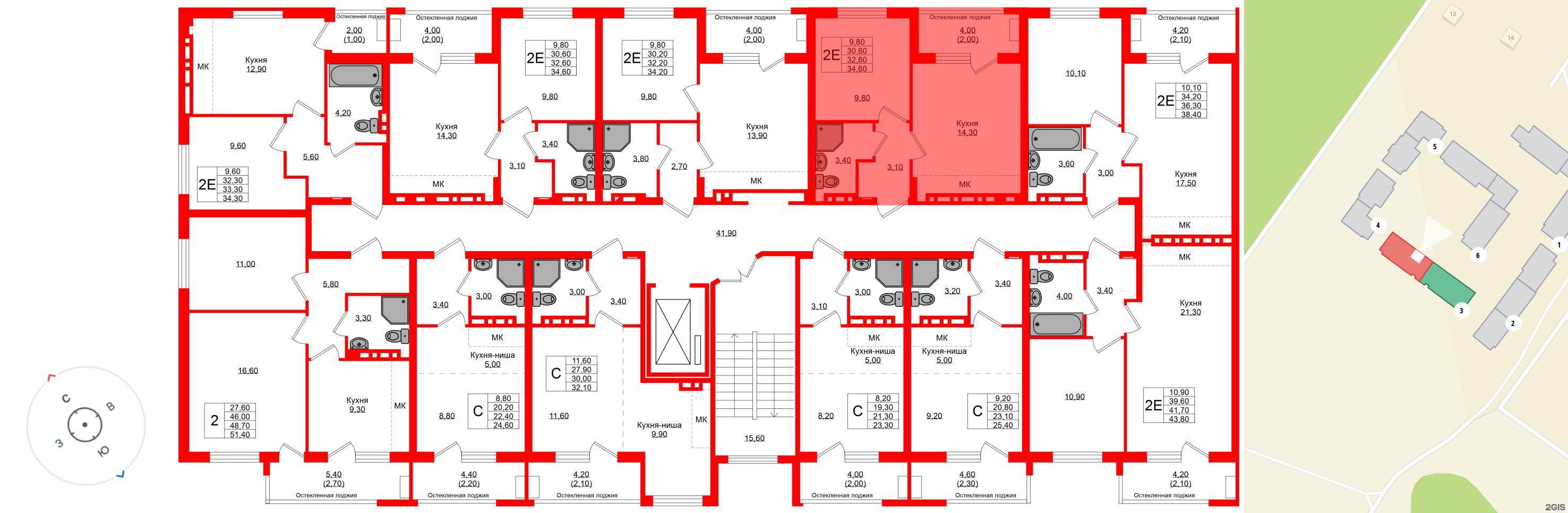 Квартира в ЖК «Кроны и Волны», 1 комнатная, 32.6 м², 3 этаж