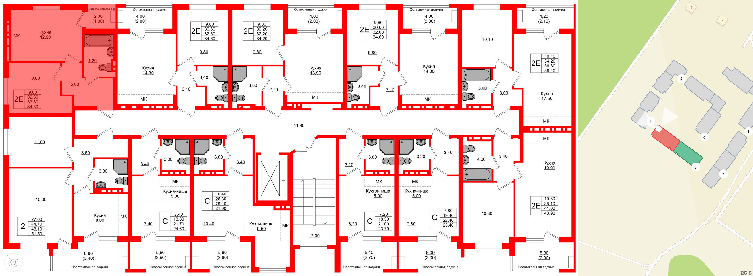 Квартира в ЖК Кроны и Волны, 1 комнатная, 33.3 м², 4 этаж
