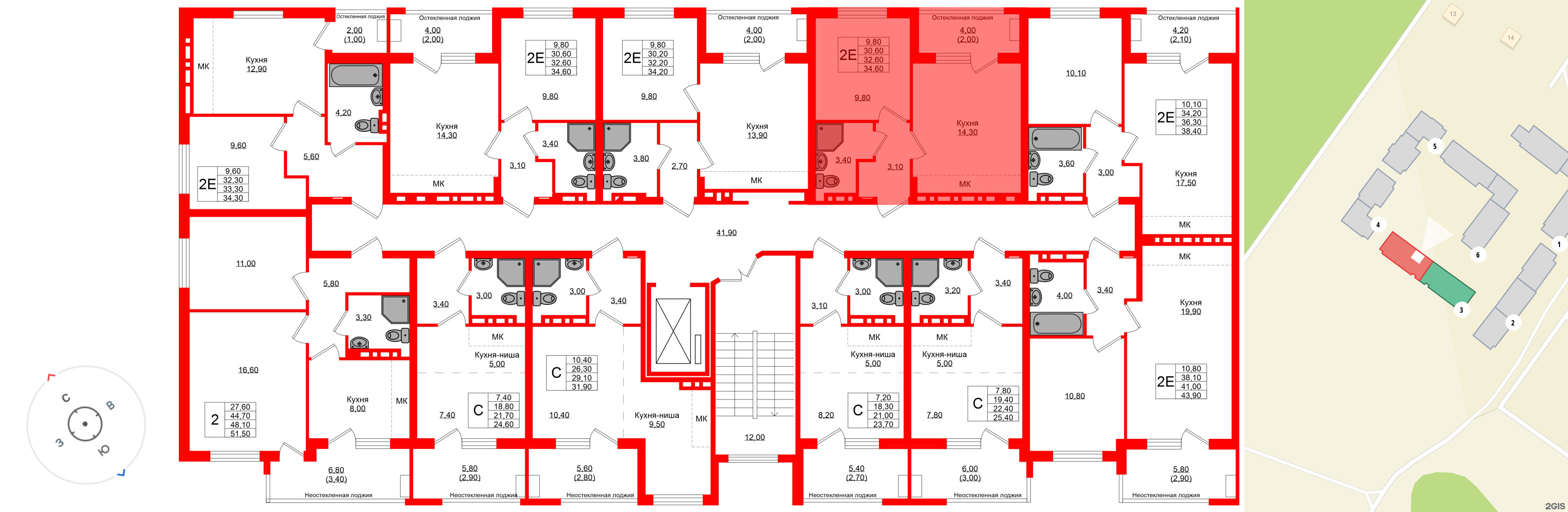 Квартира в ЖК «Кроны и Волны», 1 комнатная, 32.6 м², 4 этаж