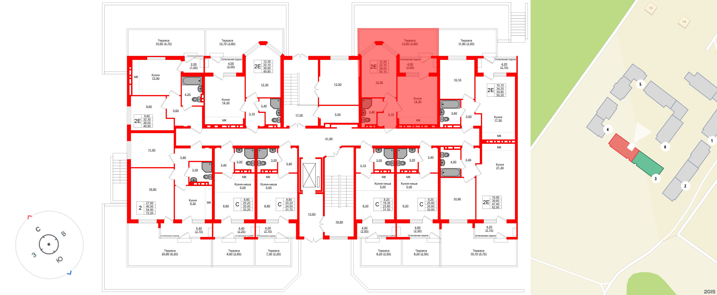 Квартира в ЖК «Кроны и Волны», 1 комнатная, 39 м², 1 этаж