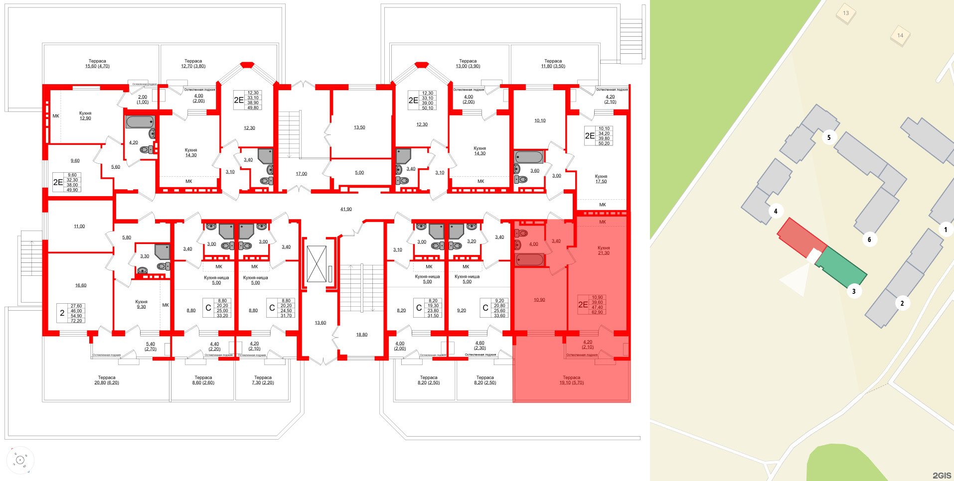 Квартира в ЖК Кроны и Волны, 1 комнатная, 47.4 м², 1 этаж