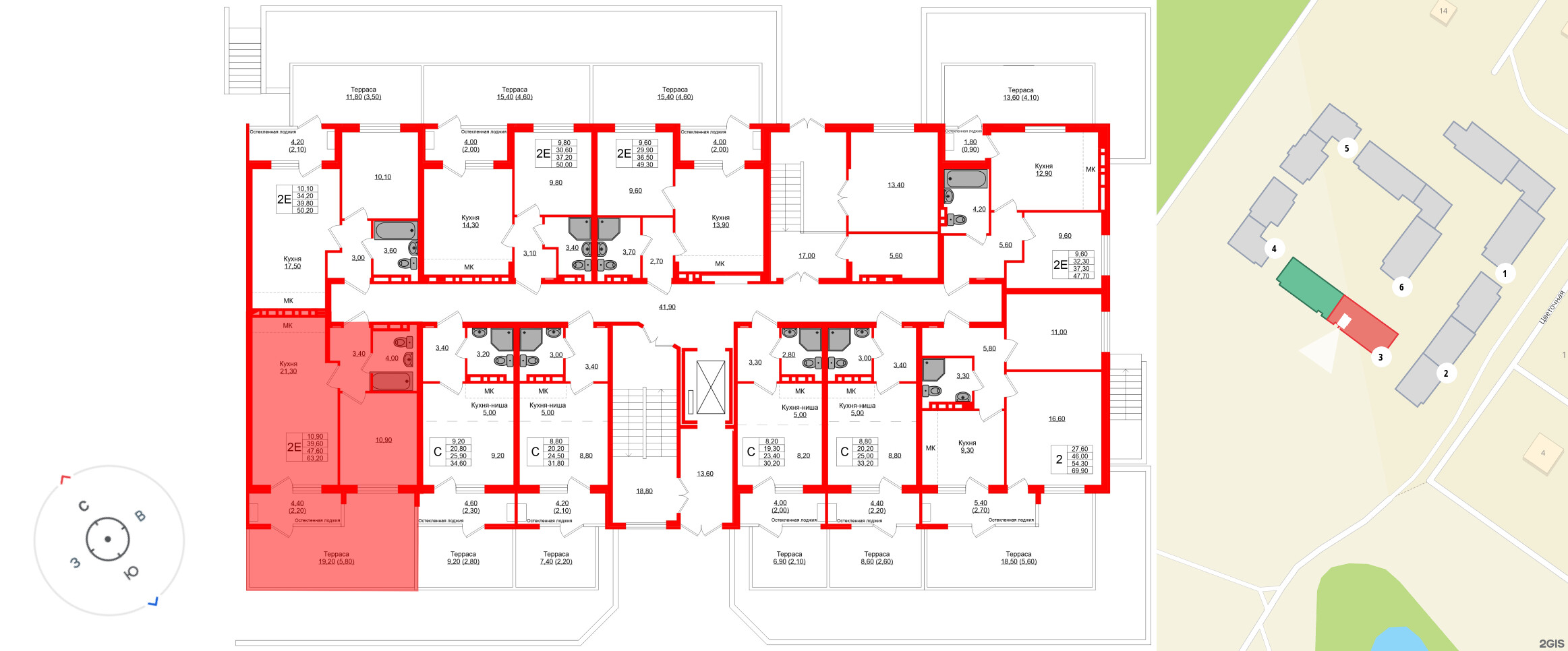 Квартира в ЖК Кроны и Волны, 1 комнатная, 47.6 м², 1 этаж