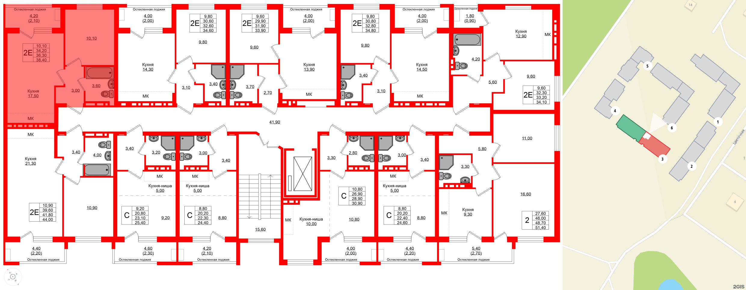 Квартира в ЖК Кроны и Волны, 1 комнатная, 36.3 м², 2 этаж
