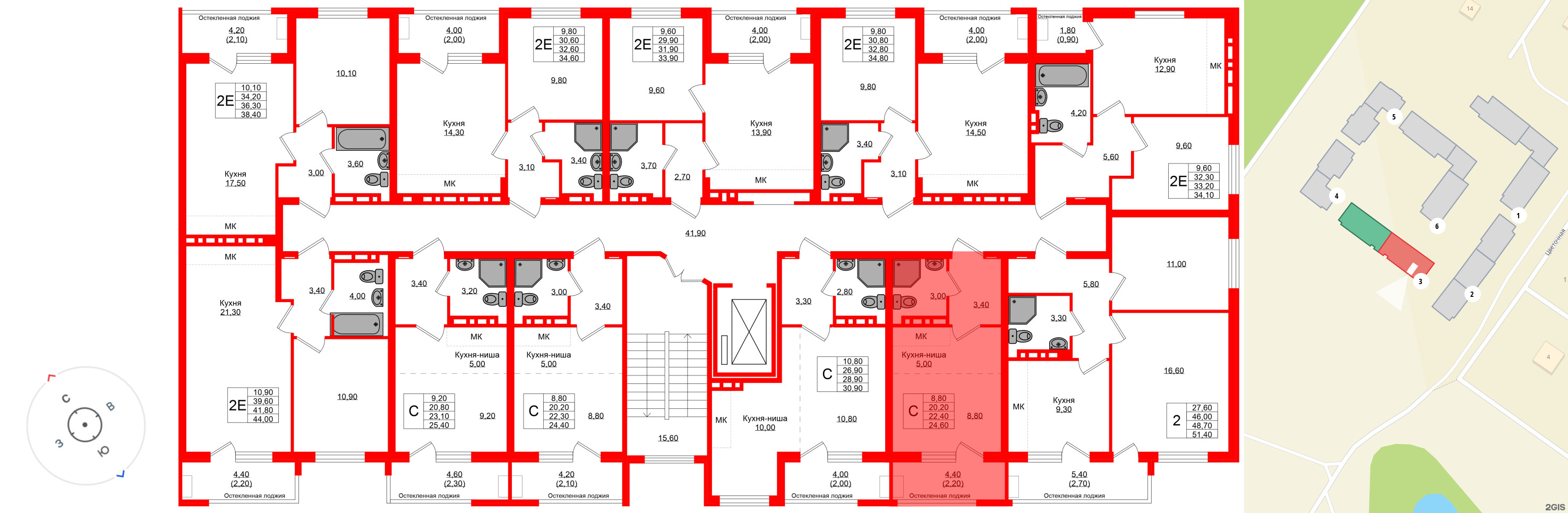 Квартира в ЖК Кроны и Волны, студия, 22.4 м², 2 этаж